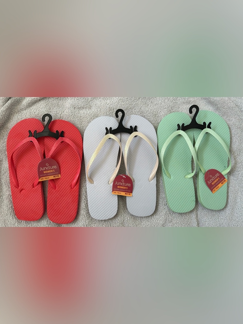 Juncture Women's Flip Flops - Red, White, Mint glitter straps size 7/8